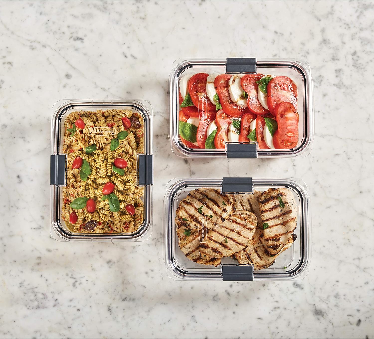 Rubbermaid Brilliance Food Storage Containers - Large 9.6 Cup, Clear, 3 Pack for Freshness