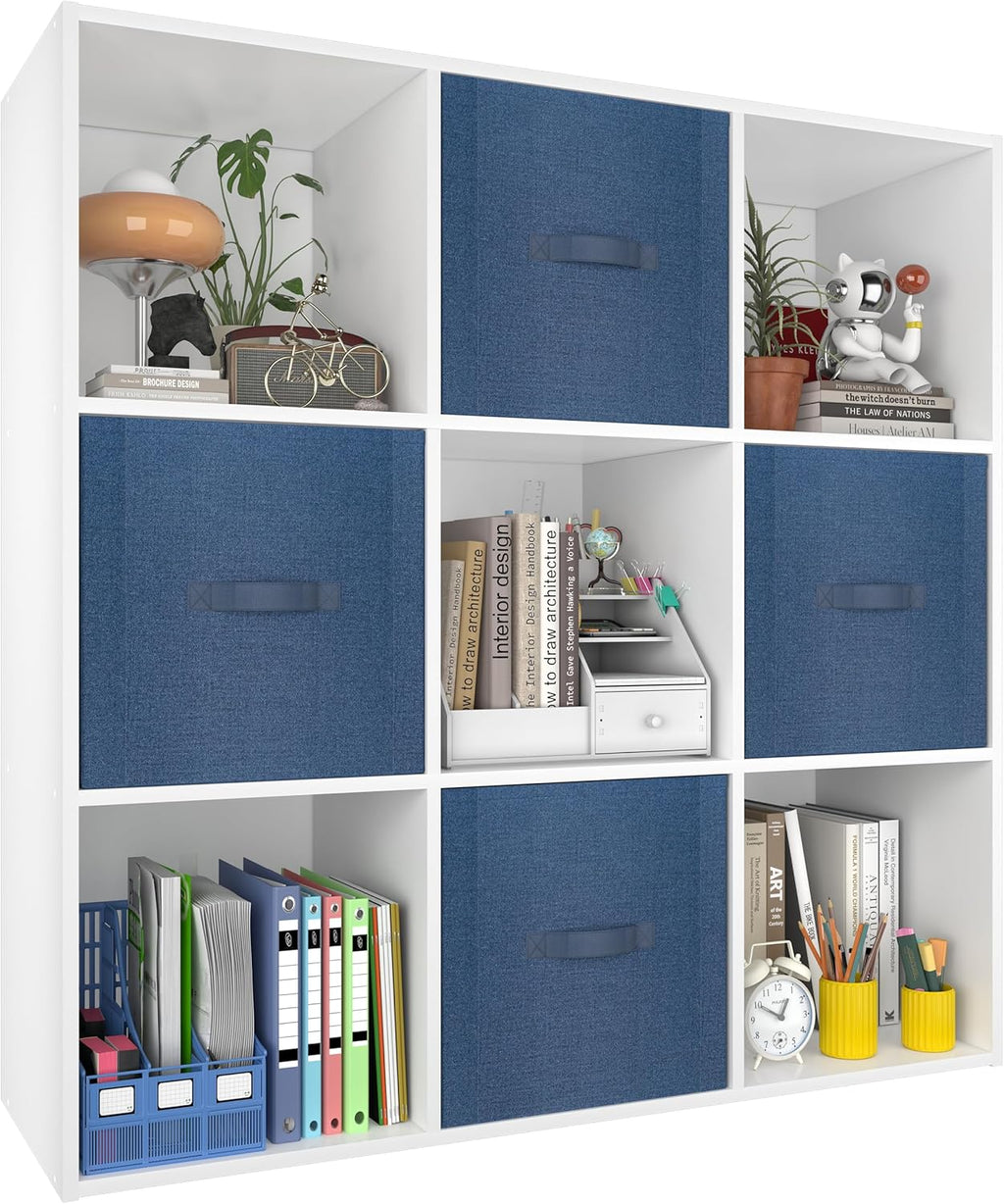 PrimeZone Stackable 9-Cube Storage Organizer - Versatile Wood Shelf for Closet & Bedroom - White Cubicle Cabinet