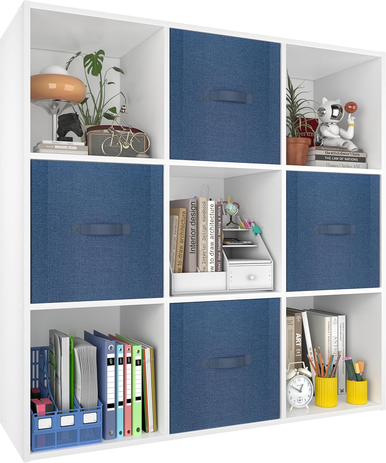 PrimeZone Stackable 9-Cube Storage Organizer - Versatile Wood Shelf for Closet & Bedroom - White Cubicle Cabinet