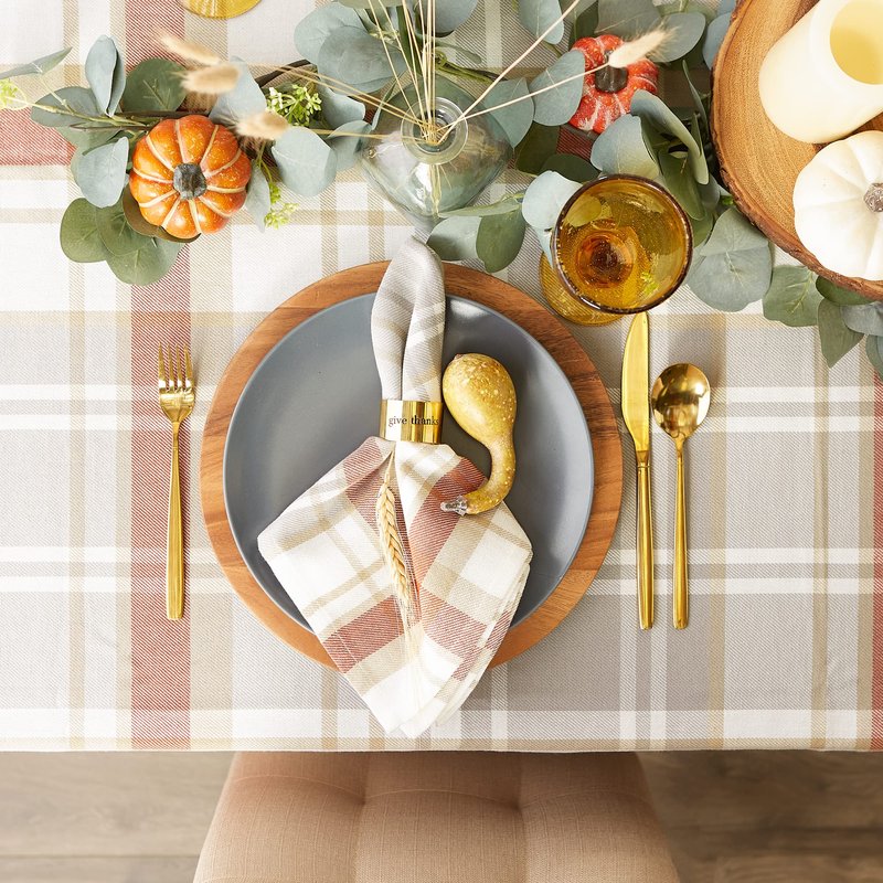 DII Thankful Autumn Collection Fall Tabletop Decoration, Square Napkin Set, 20x20, Cozy Picnic Plaid, 6 Piece