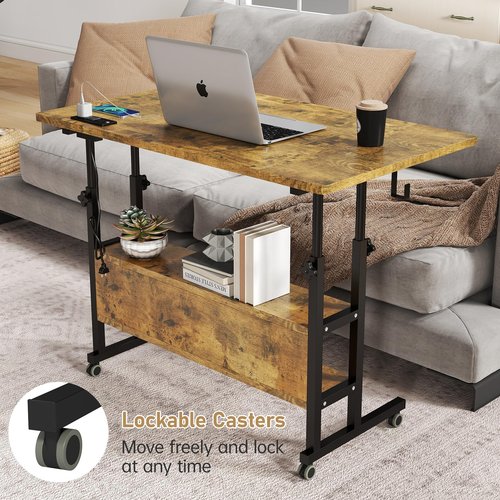 SIDUCAL Portable Standing Desk with Charging Station, Manual Stand Up Desk with Storage Shelves & Drawers, Mobile Laptop Desk with Wheels for Home Office & Treadmill Walking Pad, 39"x24" Rustic Brown