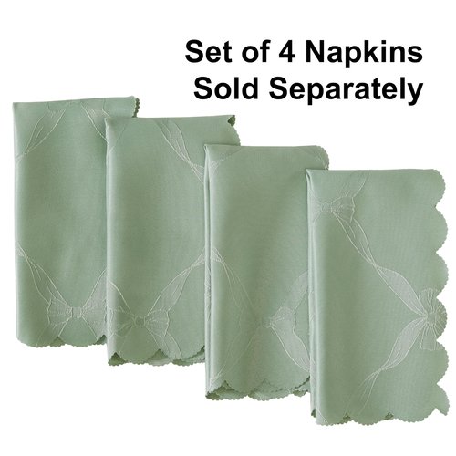 Newbridge Ribbons and Bows Damask Spring & Easter Holiday Fabric Tablecloth, Sage Green, 70 Inch Round, Wrinkle & Stain Resistant Table Cover