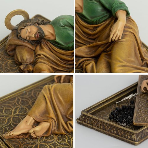 Buildclassic Saint Joseph Statue - Hand-Painted Religious Decor with Case Base & Metal Halo | 8.8" L