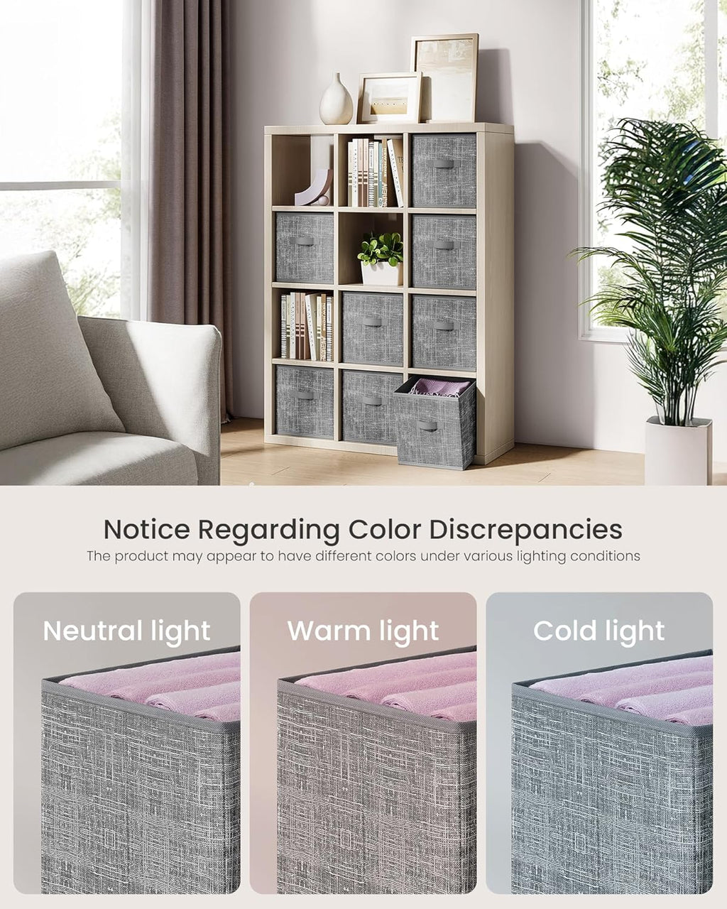 SONGMICS Storage Cubes - Foldable Non-Woven Fabric Bins with Double Handles | Set of 8, Cattail Gray, 10.2 x 10.2 x 11 Inches