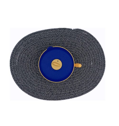 4 Sets of 15 Inches Oval Woven Cotton Placemats, Thick Heat Insulation Mats, Household Table Mats, Coasters, Bowl Mats, Placemats. (15 inches, 4 Sets, Dark Gray Flower)