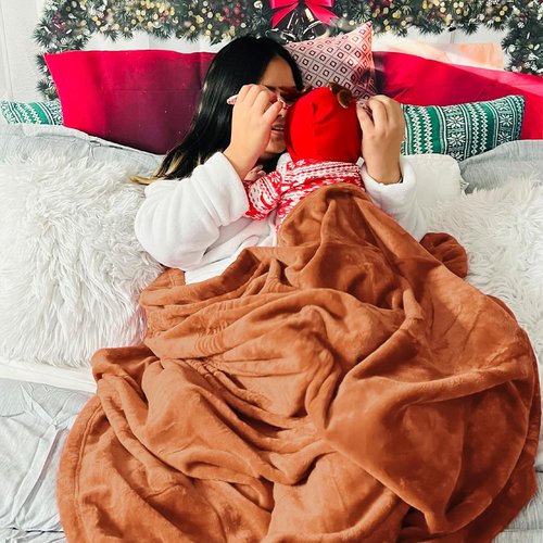 Bedsure GentleSoft Fleece Throw Blanket - Plush 300GSM Cozy Burnt Orange Blanket for Bed, Sofa, Travel