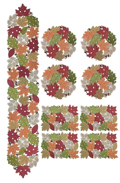 KEVA Fall Placemats Set of 4, 15inch Round Placemats, Fall Table Decorations for Home, Autumn Maple Leaves Cutwork Embroidered Placemat for Harvest Thanksgiving Holiday Decor