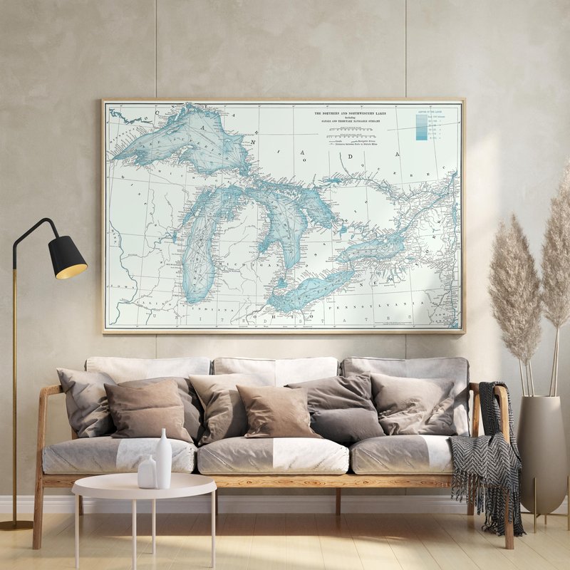 Historic Map - World Atlas - 1948 Great Lakes including Canals and Tributary Navigable Streams. - Vintage Wall Art - 36in x 24in
