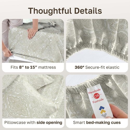 California Design Den Twin XL Cotton Sheets Set - 100% Soft Cotton, 400 Thread Count, Award-Winning Comfort | Paisley Beige