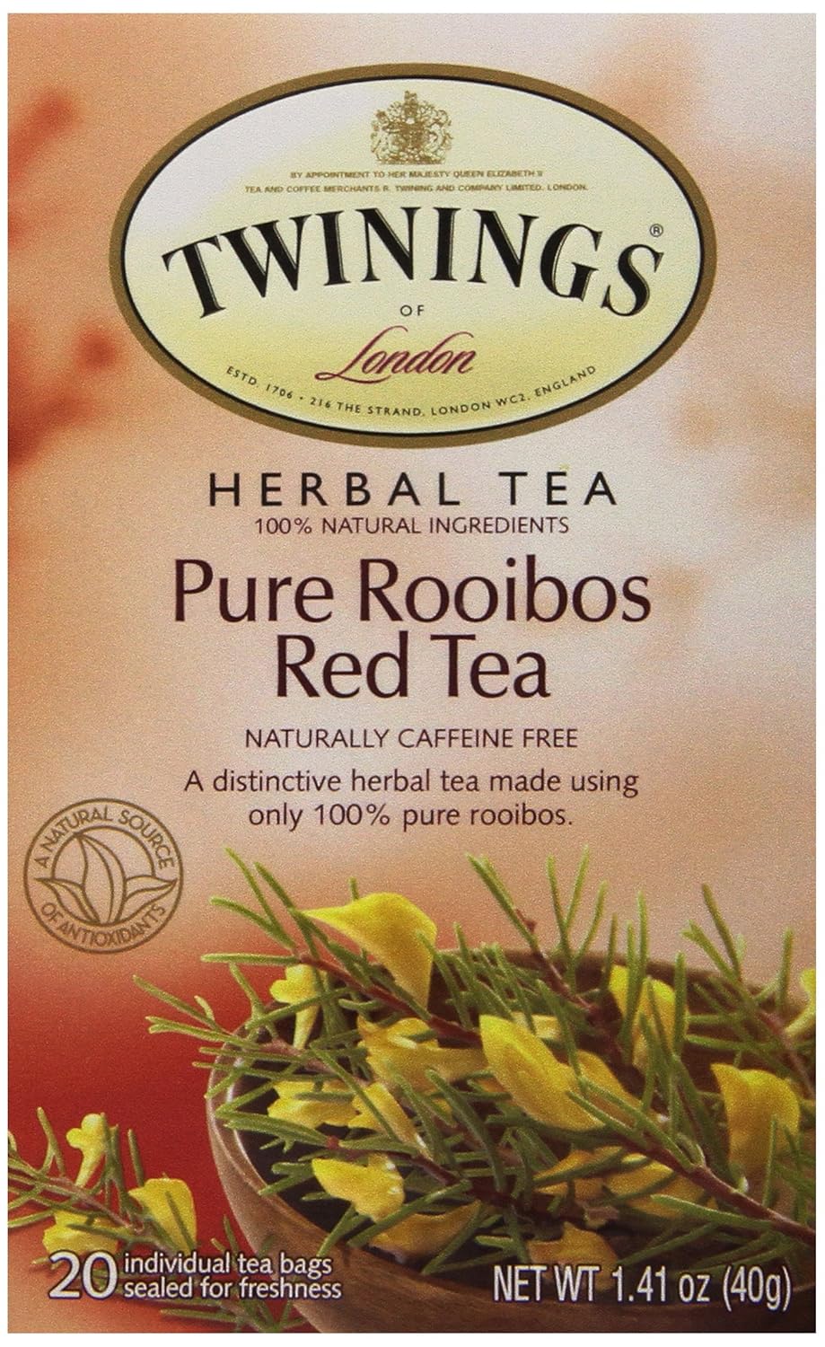 Twinings Red African Rooibos Tea - Naturally Caffeine-Free Herbal Blend | 20 Count (Pack of 4)