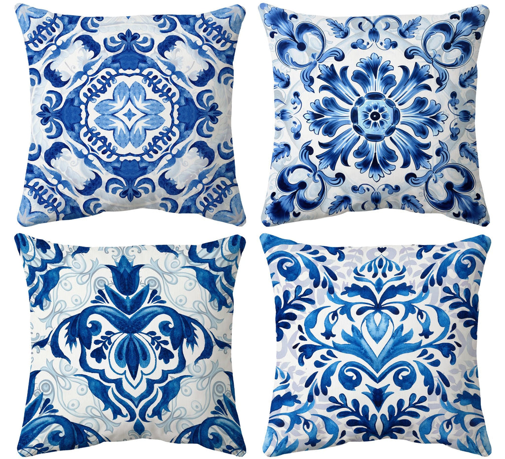 Huester Chinoiserie Pillow Covers - 18x18, Decorative Throw Pillows, Blue and White Porcelain Living Room Home Decor