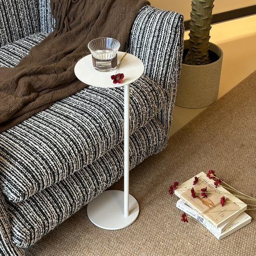 RhymiDot Premium Round Small Pedestal Side Table, C Shaped End Table, Mini Drink Table with Upgraded Weighted Metal Base, for Livingroom, Bedroom, Bathroom, Balcony, Small Spaces (White)
