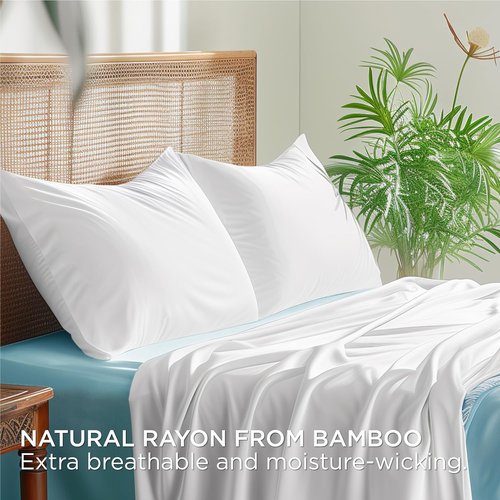Bedsure Cooling Pillow Cases - Set of 2 Soft Rayon Bamboo Queen Pillow Covers | 20x30 Inches