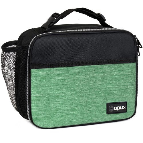 opux Insulated Lunch Bag Kids, Lunch Box for School Boy Girl, Leakproof Small Reusable Compact Soft Mini Cooler Bag, Toddler Small Lunch Boxes Kit Pail with Front Side Pockets (Green)