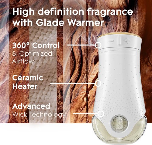 Glade PlugIns Air Freshener Starter Kit - Cashmere Woods Scented Oil Refill | 0.67 Fl Oz, 1 Warmer + 1 Refill