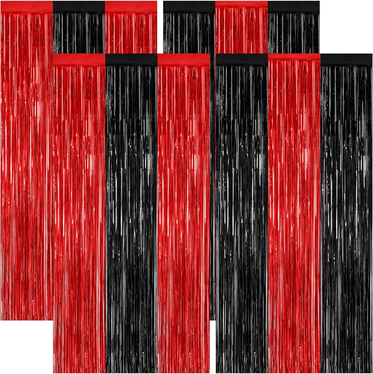 Regine Switzerland 4 Pack Halloween Wall Backdrop - 3.28 FT x 7.05 FT Red & Black Metallic Tinsel Curtains | Casino Theme Party Decor