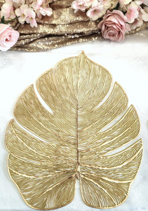 " OCCASIONS " 20 Pieces Pack Pressed Vinyl Metallic Placemats/Wedding Accent Centerpiece Placemat (Garden Gold)