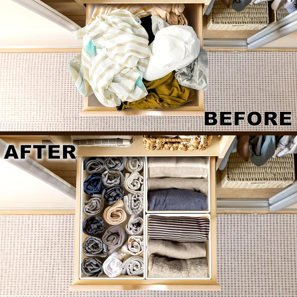 Simple Houseware Foldable Drawer Organizer Set - 12 Beige Fabric Storage Bins for Clothes & Accessories
