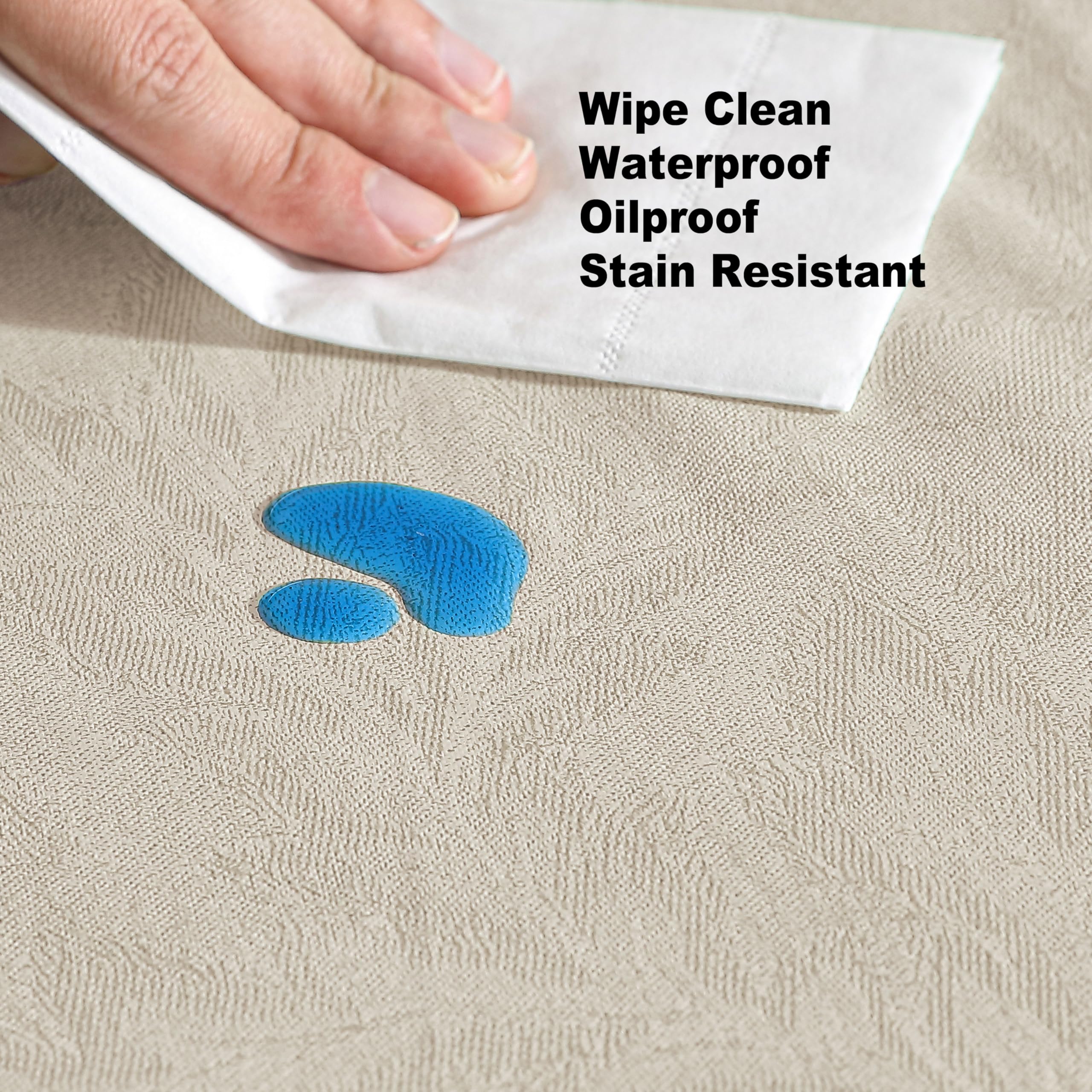 Newbridge Napa Leaf Taupe Vinyl Flannel Backed Tablecloth, 52 x 70 Inch Rectangle, Hotel Quality Waterproof Indoor Outdoor Table Cover for Kitchen, Patio, Dining, BBQ