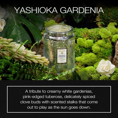 Voluspa Yashioka Gardenia Candle | Large Glass Jar | 18 Oz | 100 Hour Burn Time |Coconut Wax for Clean Burning