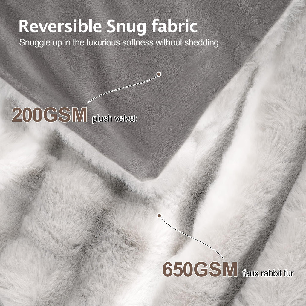 VFROO Plush Faux Rabbit Fur Throw Blanket – 850GSM Thick & Warm, Ultra Soft Fluffy Blanket for Couch, Bed, Sofa, Ideal Gift for Women, 60" × 80", Grey