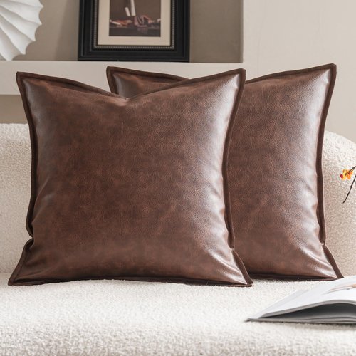 Neelvin Faux Leather Decorative Throw Pillow Covers Modern Solid 18x18 inch Set of 2 Pillowcase Cushion Case for Bed Sofa Couch