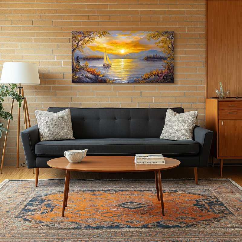 crmotu Sunset Wall Art, Lake Art Wall Decor, Sailboat Wall Art, Mountain Landscape Large Art Prints, Dusk Aesthetic Paintings Wall Decor Living Room Bedroom Kitchen Office Decorations 20x40inch