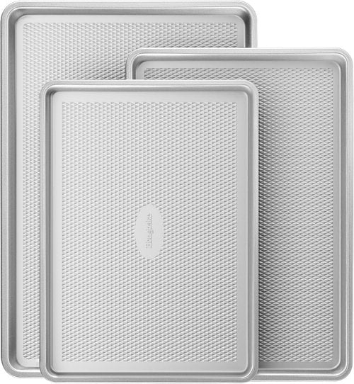 HONGBAKE Non-Toxic Baking Sheet Pan Set - Heavy-Duty Aluminized Steel | 3 Textured Nonstick Cookie Sheets