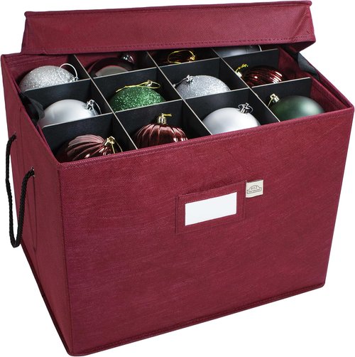 612 Vermont Christmas Ornament Storage Box - Adjustable Acid-Free Dividers, 3 Removable Trays | 17" x 13" x 13", Holds 36-4" Ornaments