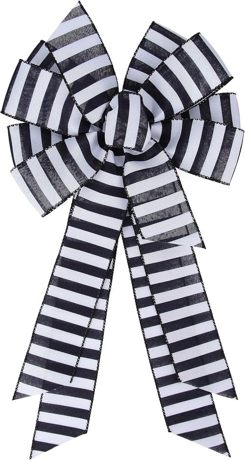 Meseey Christmas Black and White Striped Ribbon Bow - 20 x 11 Inch Farmhouse Wreath Decor