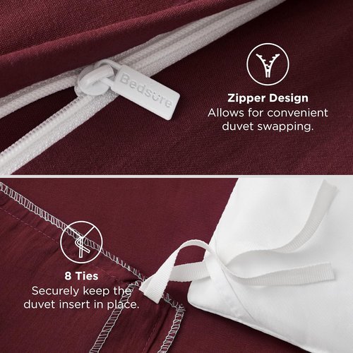 Bedsure Winery Duvet Cover Set - Extra Soft Queen Size Bedding, 3 Pieces with Zipper Closure & Pillow Shams