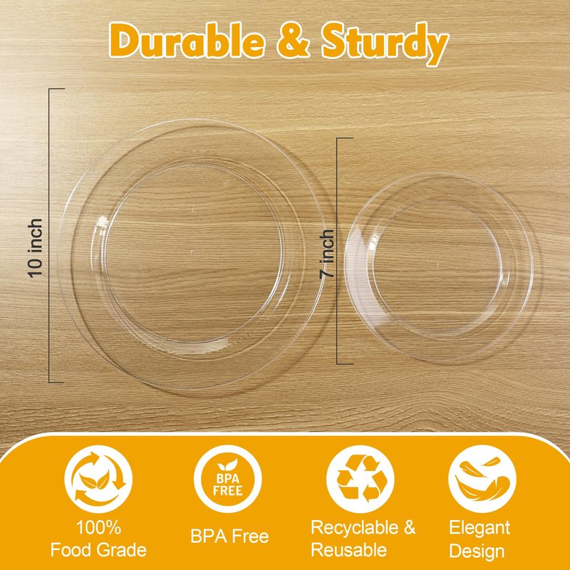 ROCOHANTI 100 PCS White Plastic Plates, White Plates Disposable Include 50 Dinner Plate and 50 Dessert Plate, Heavy Duty plastic plates Perfect for Christmas Party/Holiday/Wedding