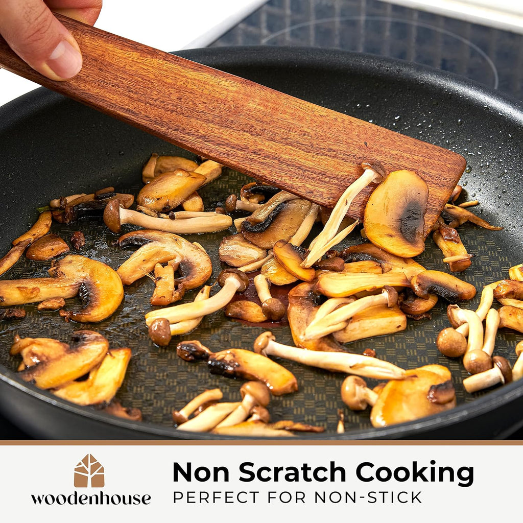 Skiennix Wooden Spatula Set | 12-Inch Teak Turner & Flipper for Non-Stick Frying Pans - BPA Free & Heat Resistant