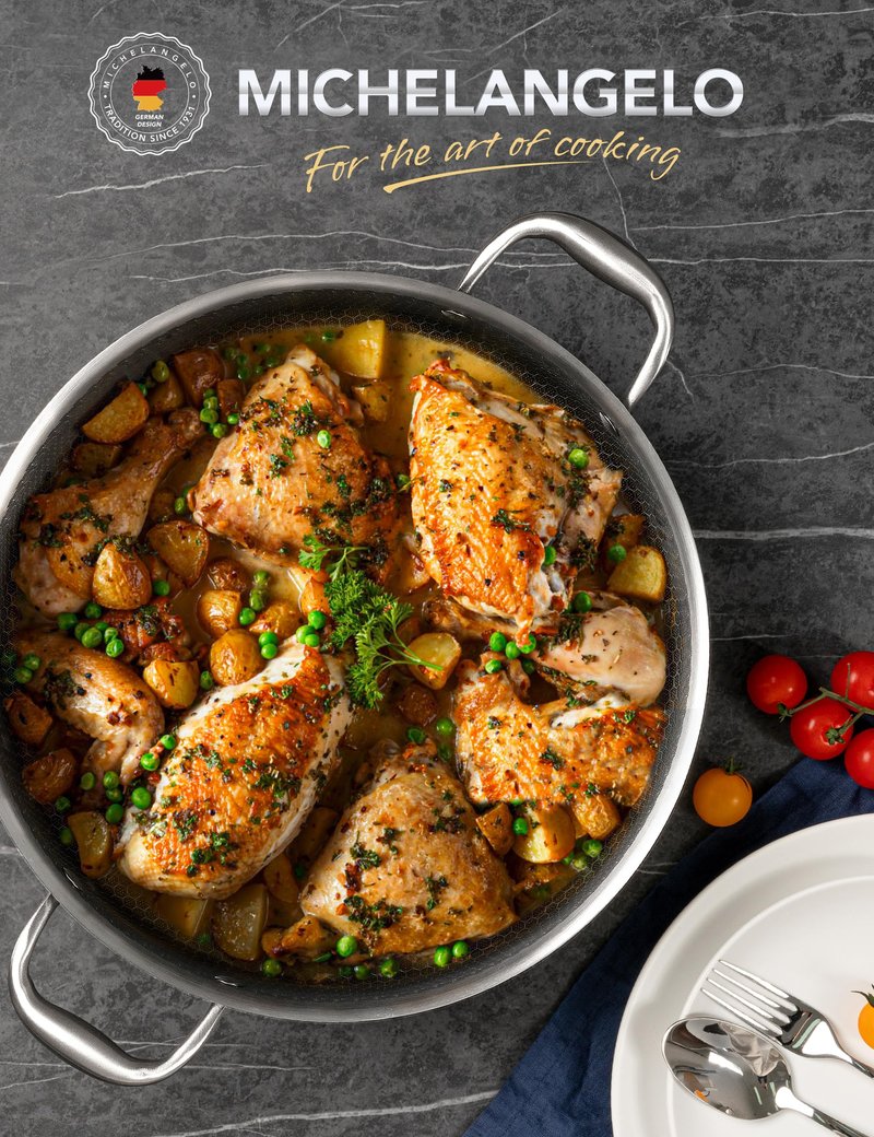 MICHELANGELO Tri-ply Stainless Steel Saute Pan 6 QT, 12.5 Inch Deep Frying Pan with Lid, 18/10 Large Saute Pan with Nonstick Honeycomb Interior, Induction Compatible & Oven Safe