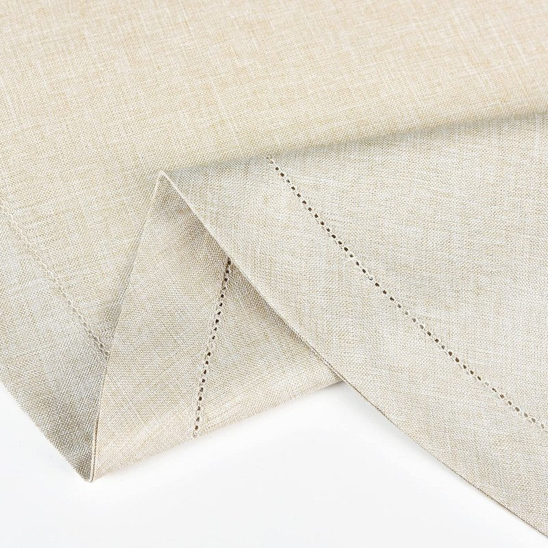 NEWISHER Farmhouse Oval Hemstitch Border Tablecloth Neutral Faux Linen Table Cloth Rustic Table Cover for Dining Kitchen Party Holiday Home (Beige, 60x84 Inch)
