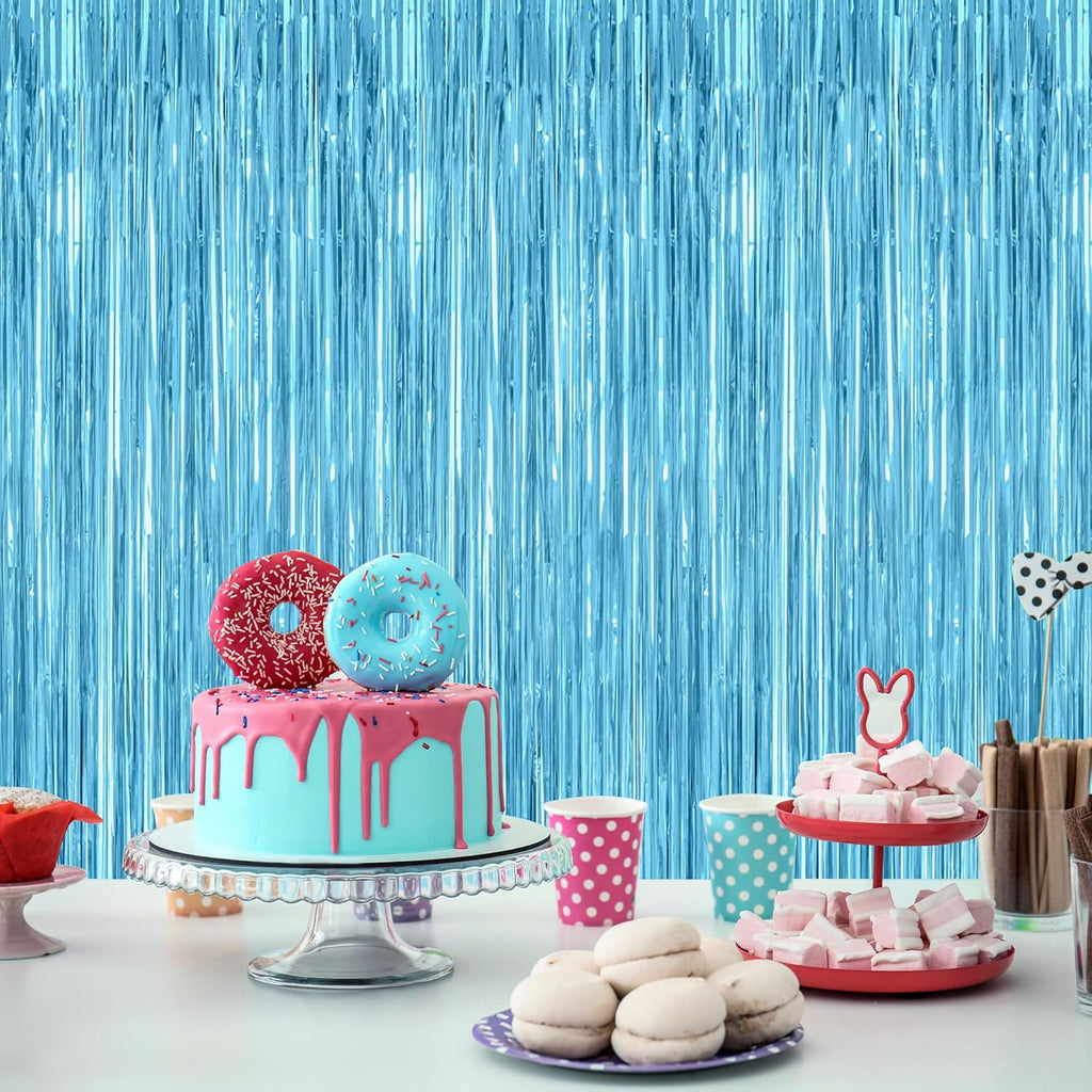 Sky Blue Party Decorations by [Brand Name] - 12 Pack Foil Fringe Curtains | 3.28 FT x 7.05 FT Winter Wonderland Backdrop