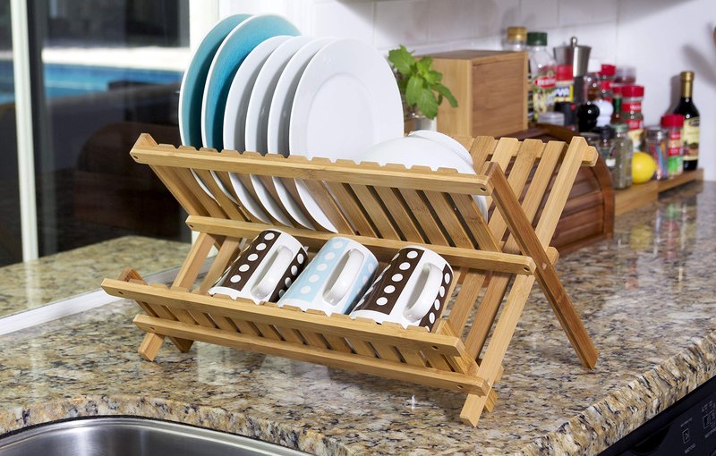 Lipper International 8813 Bamboo Wood Folding Dishrack, 17-3/4" x 13" x 9-3/4"