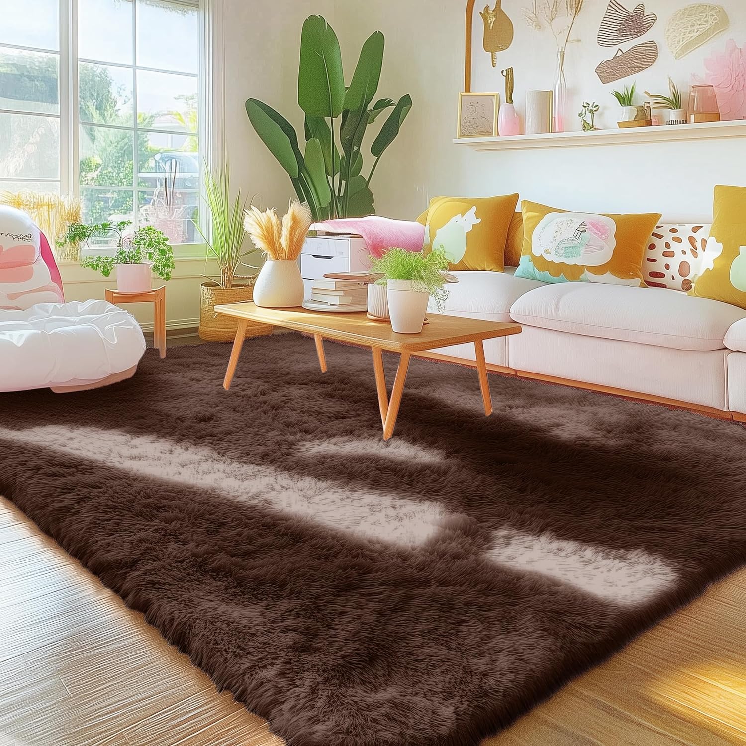 OLANLY Area Rugs - Soft Fluffy Shaggy Carpet for Living Room & Bedroom - Machine Washable 4x5.9 ft - Aesthetic Home Decor