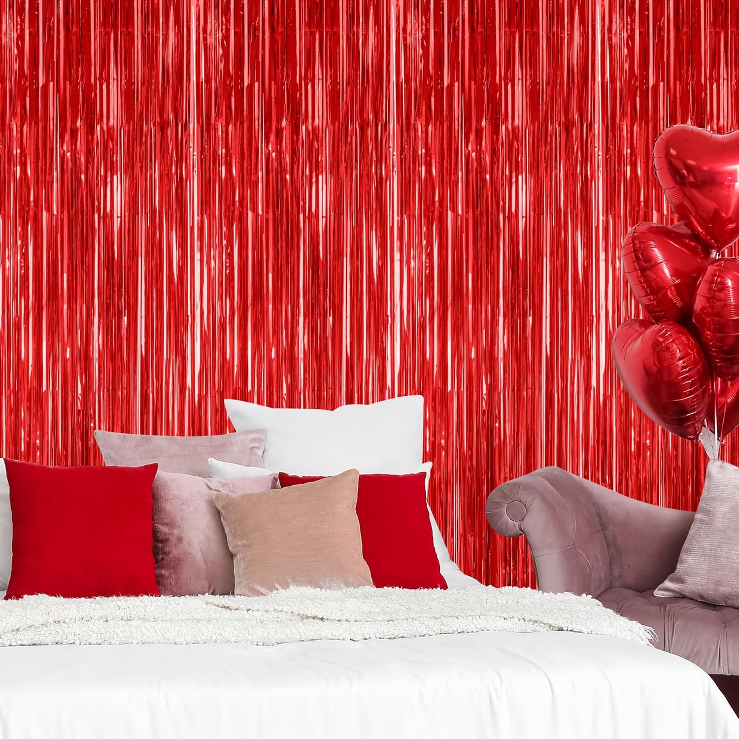 Regine Switzerland Red Tinsel Backdrop - 2 Pack Fringe Curtains 3.28 FT x 7.05 FT | Perfect for Valentine's Day & Weddings