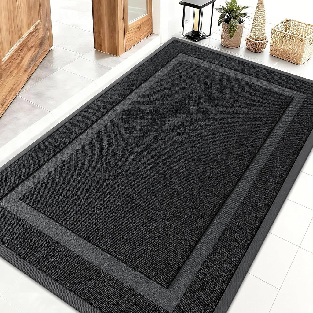 OLANLY Waterproof All-Season Front Door Mat - Sturdy Natural Rubber, Easy Clean | 47x32, Jet Black