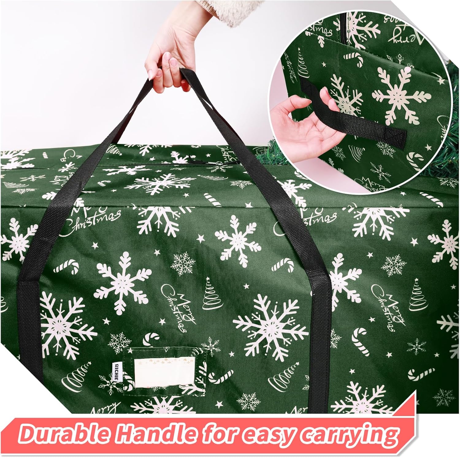 Richie Christmas Tree Storage Bag - Durable 600D Oxford, Fits Up to 7.5 ft Trees | 3pc Set, Green