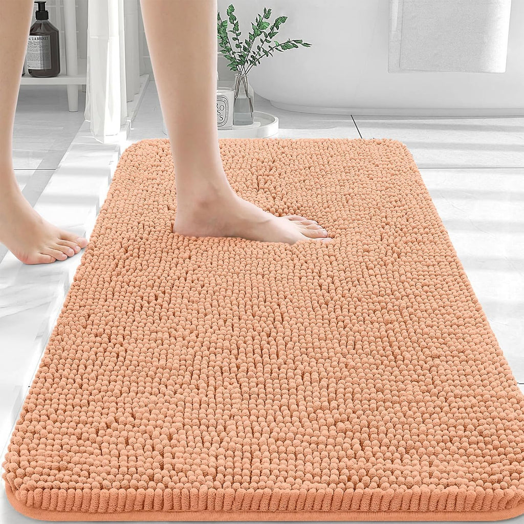 OLANLY Large Bathroom Rugs - Extra Soft Absorbent Chenille Bath Mats | Quick Dry, Machine Washable, Peach 40x24