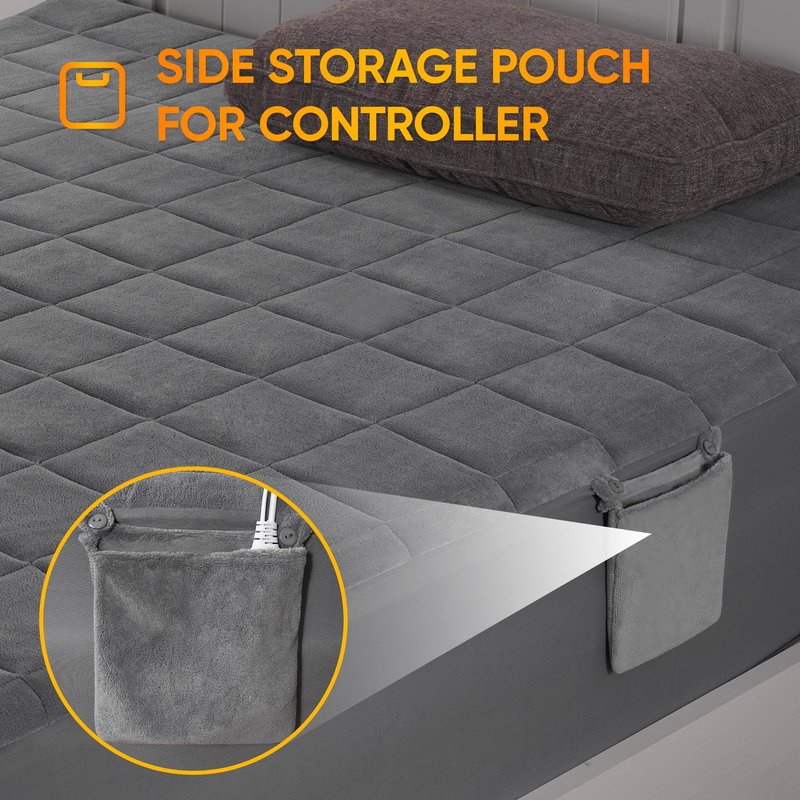 Electric Heated Mattress Pad Queen Size,Coral Fleece Heating Mattress Pad Luxury Bed Warmer 10 Heat Settings | Auto Off 2-4-8 Hours | Fit Up to 18" Deep Pocket | Machine Washable | Gray