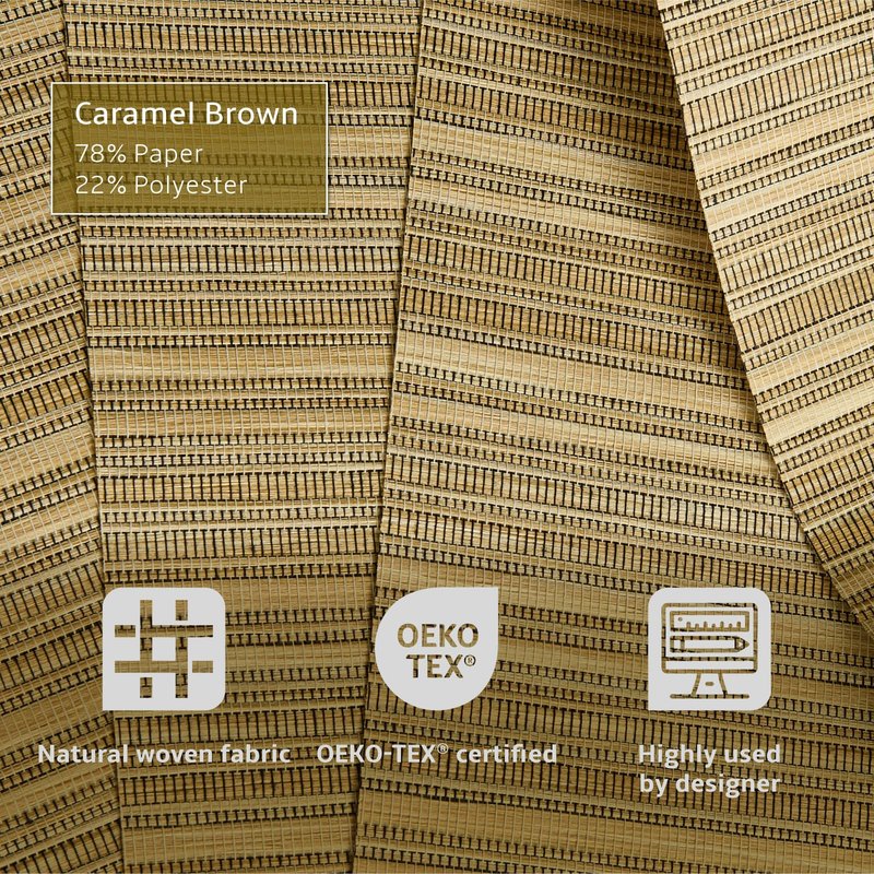 PieceNat Replacement Fabric Panels for Sliding Glass Door (4-Pack, 23"x96"), Fabric Only, Natural Woven Blind Slats, Trimmable, Sheer, Track & Bottom Rail Not Included,Caramel Brown