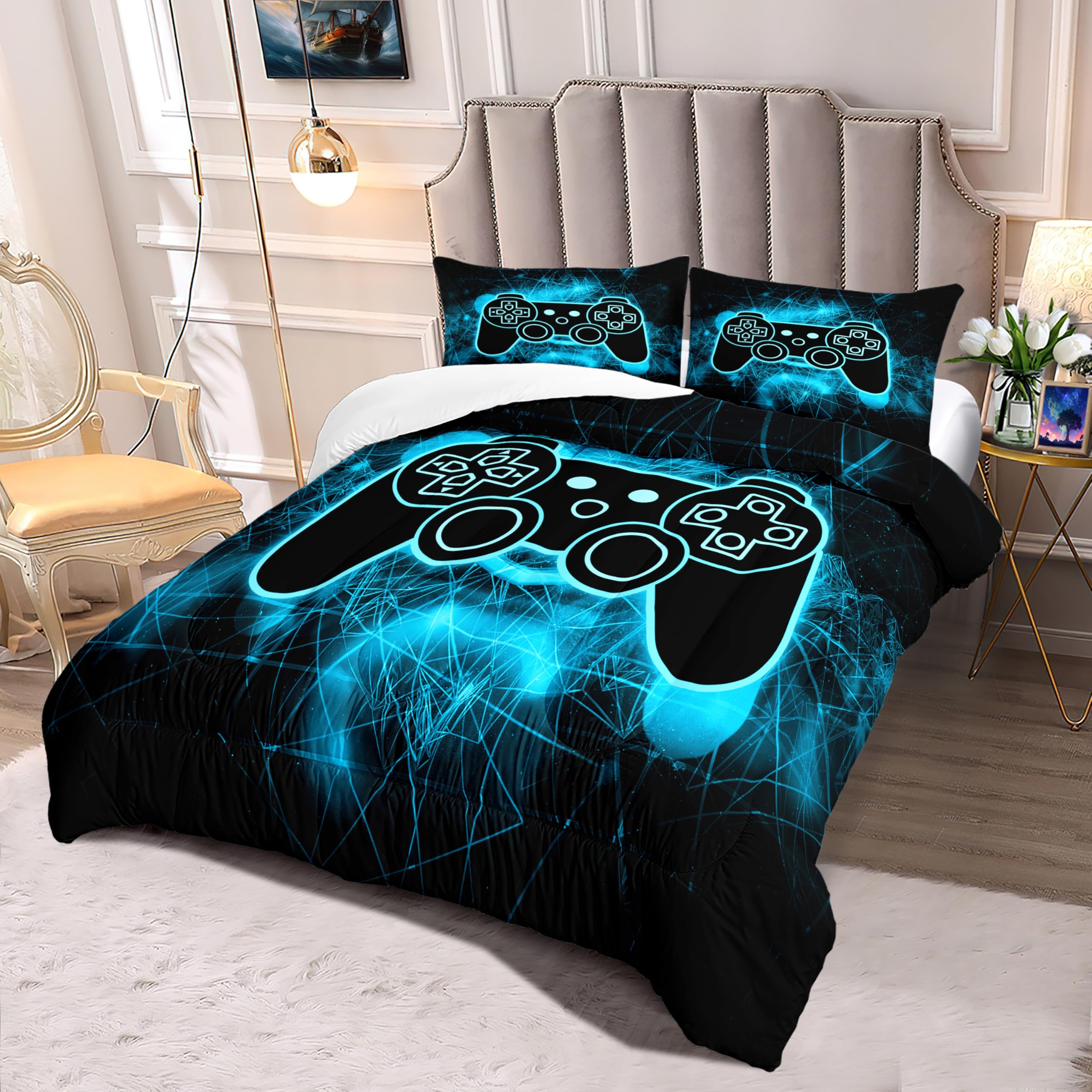 Gamer Bedding Gaming Bedding Sets for Boys Twin Size Bedding Sets for Boys Kids Bedding Sets for KidsTwin Comforter Set for Bedroom,Blue,1 Comforter with 1 Pillowcase
