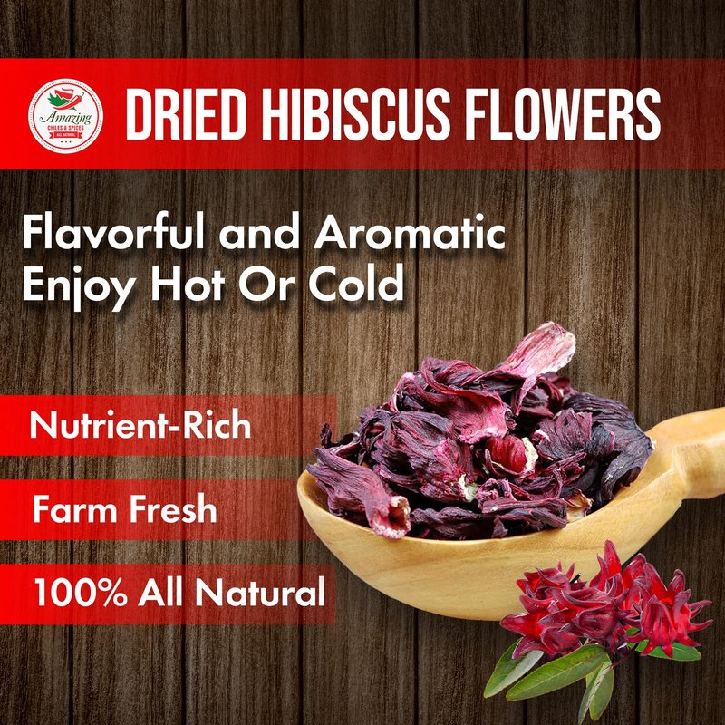 Hibiscus Flowers 2lb (32oz) – All Natural, Triple Cleaned - Whole Soft Flowers and Petals - Flor de Jamaica. Great for Hot or Iced Tea and Agua Fresca. By Amazing Chiles and Spices