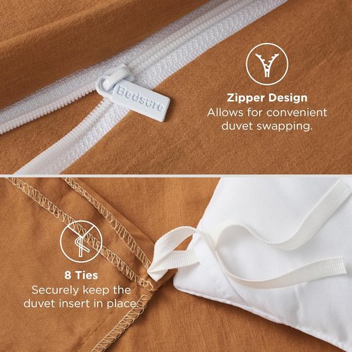 Bedsure Honey Ginger Duvet Cover Set - Extra Soft Cotton-Like Bedding, Full Size 80x90 Inches, 3 Pieces with Zipper Closure & 2 Pillow Shams