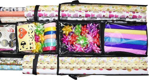 Freegrace Double-Sided Gift Wrap Organizer - Large 16 x 41 Inch Tearproof Storage Bag | Beige & Black