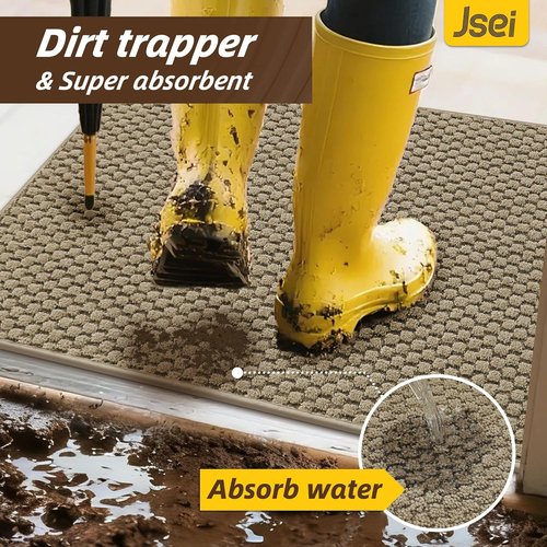 JSEI Dirt Trapper Door Mat - Non-Slip Washable Entryway Rug | 32"x48", Absorbent Beige Mat for Dogs & Wet Shoes