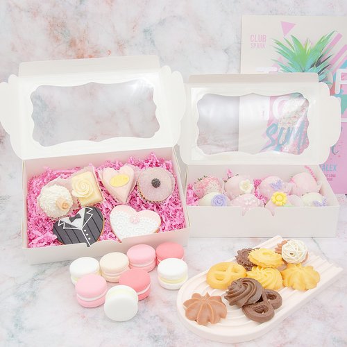 Capkyke 20pcs 8x5x2 Inch White Bakery Boxes Cookie Boxes with Window Treat Boxes Dessert boxes for Cookie,Pastry,Macaron,Donut,Muffins,Chocolate,Cupcake and Candy Gift Giving